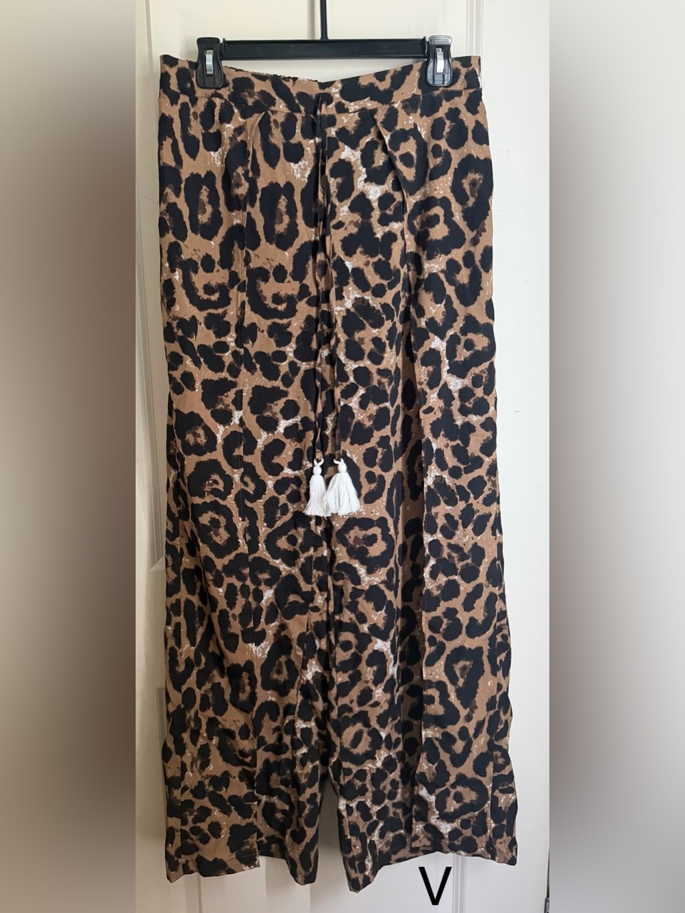 SHEIN vcay tassel tie waist Leopard wide leg open front pants 0XL boho elegant